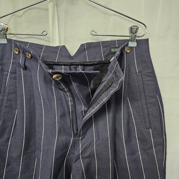 Vintage J. Peterman Blue Pinstriped Trouser Pants Straight Leg Office Casual 12 - Picture 5 of 11
